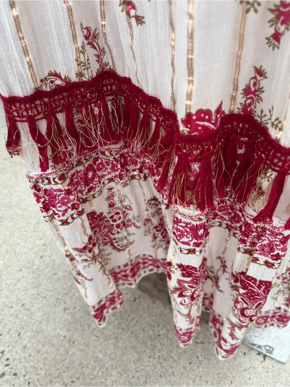 Maxi Dress with Magenta Paisley Print,Tassel Tie and Gold Embellishment - Picture 3 of 4